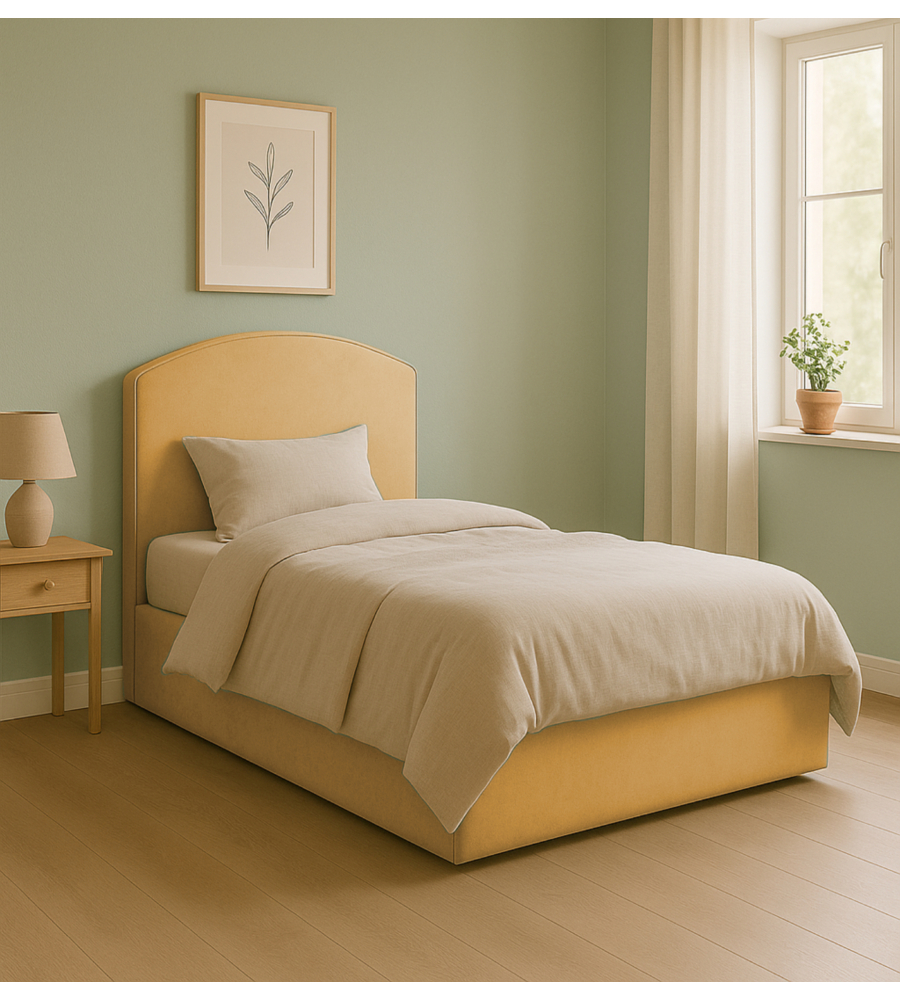 LETTO PIAZZA E MEZZA CONTENITORE "MOON" IN TESSUTO ARANCIONE 120X190 CM