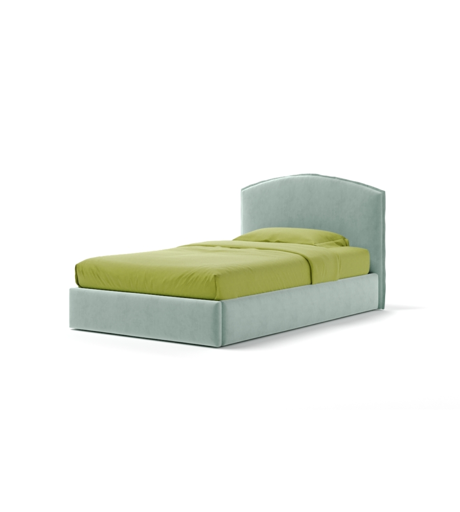 LETTO PIAZZA E MEZZA CONTENITORE "MOON" IN TESSUTO CELESTE 120X190 CM