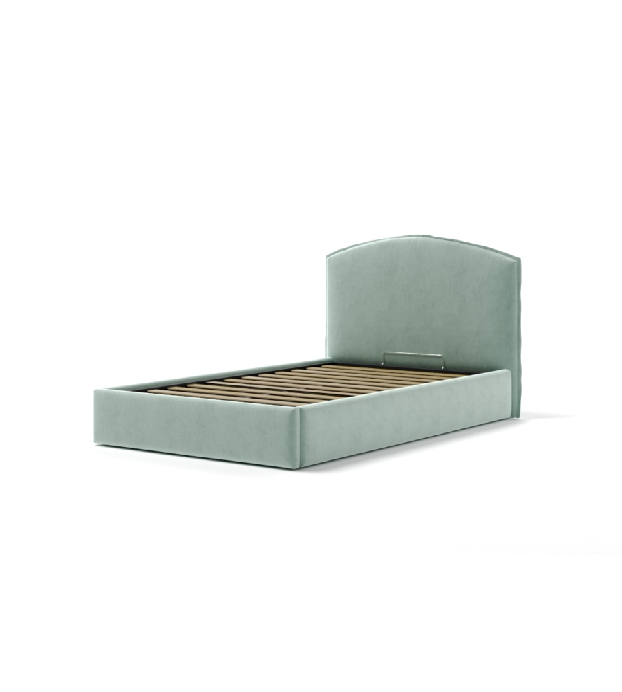 LETTO PIAZZA E MEZZA CONTENITORE "MOON" IN TESSUTO CELESTE 120X190 CM