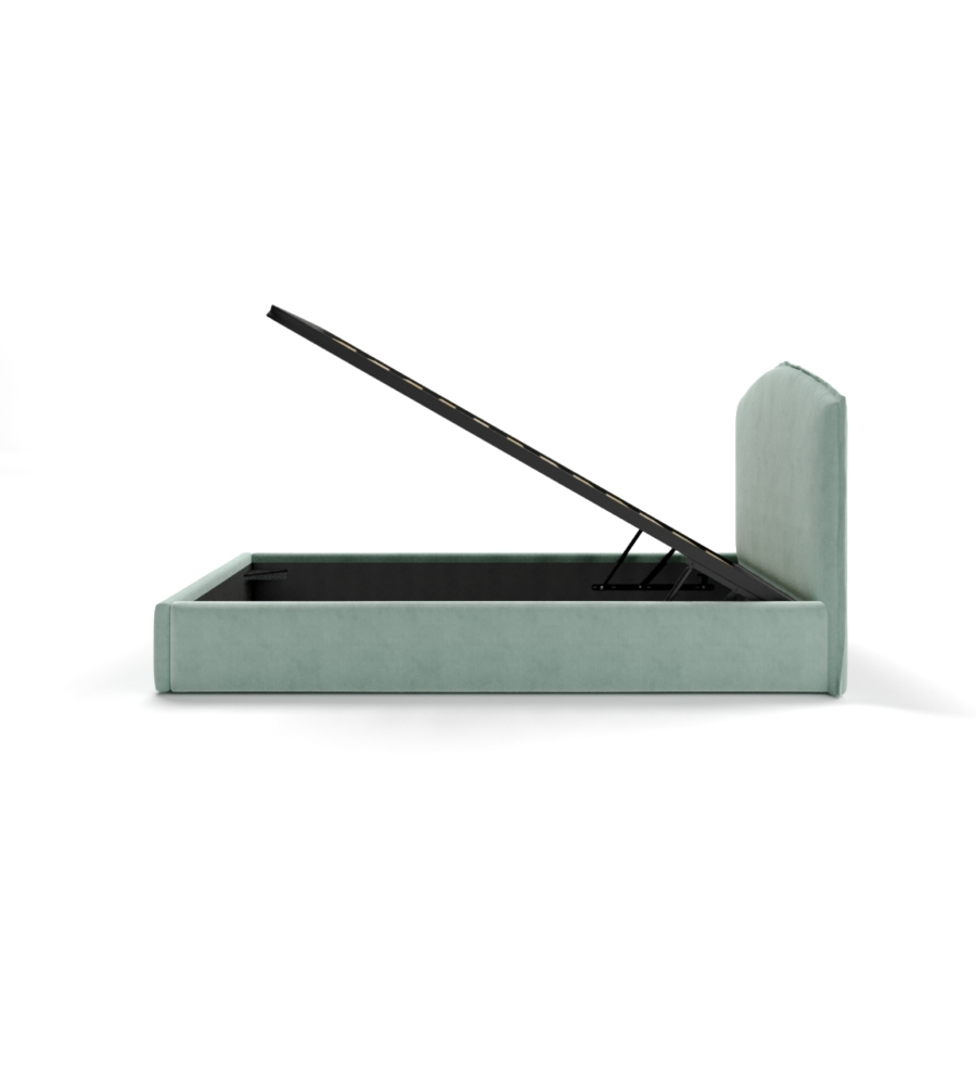 LETTO PIAZZA E MEZZA CONTENITORE "MOON" IN TESSUTO CELESTE 120X190 CM
