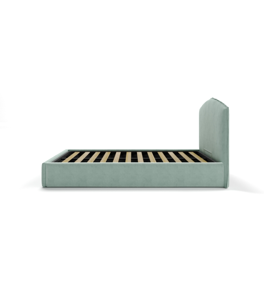 LETTO PIAZZA E MEZZA CONTENITORE "MOON" IN TESSUTO CELESTE 120X190 CM
