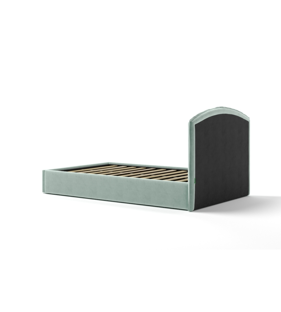 LETTO PIAZZA E MEZZA CONTENITORE "MOON" IN TESSUTO CELESTE 120X190 CM