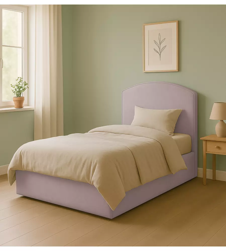 Letto una piazza e mezza con contenitore "Moon" in tessuto rosa 120x190 cm