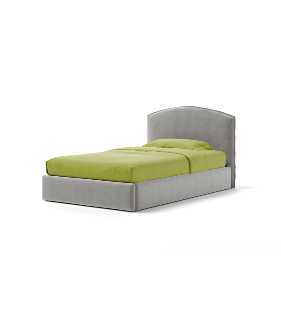 LETTO PIAZZA E MEZZA CONTENITORE "MOON" IN TESSUTO PERLA 120X190 CM