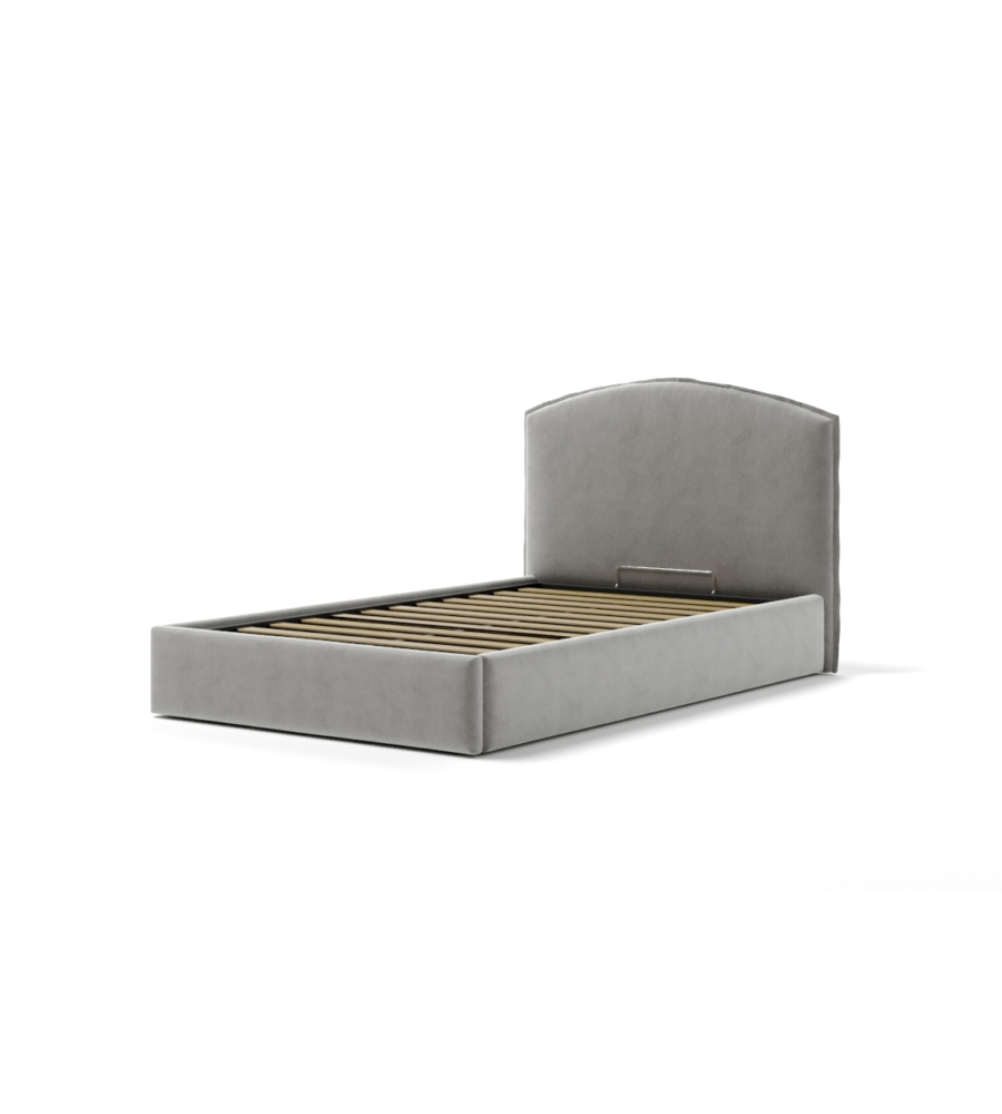 LETTO PIAZZA E MEZZA CONTENITORE "MOON" IN TESSUTO PERLA 120X190 CM