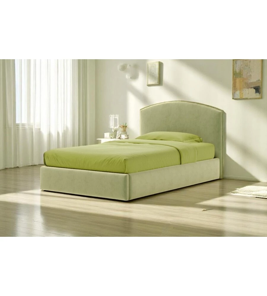 LETTO PIAZZA E MEZZA CONTENITORE "MOON" IN TESSUTO VERDE 120X190 CM