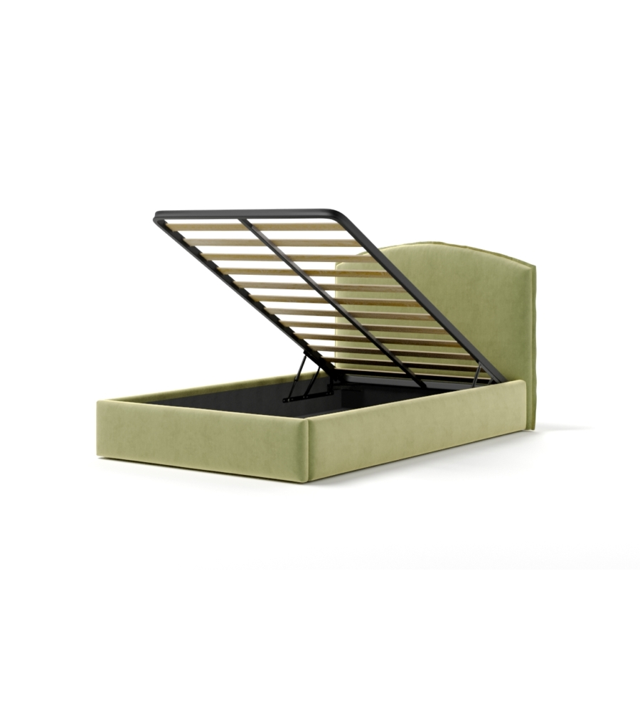LETTO PIAZZA E MEZZA CONTENITORE "MOON" IN TESSUTO VERDE 120X190 CM