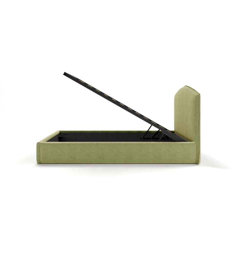 LETTO PIAZZA E MEZZA CONTENITORE "MOON" IN TESSUTO VERDE 120X190 CM