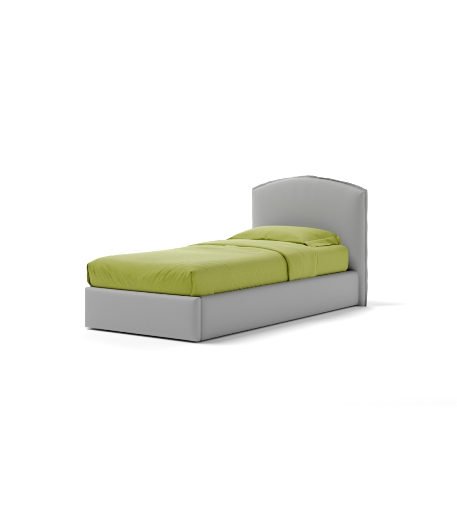 LETTO SINGOLO CONTENITORE "MOON" IN ECOPELLE GRIGIO 90X190 CM