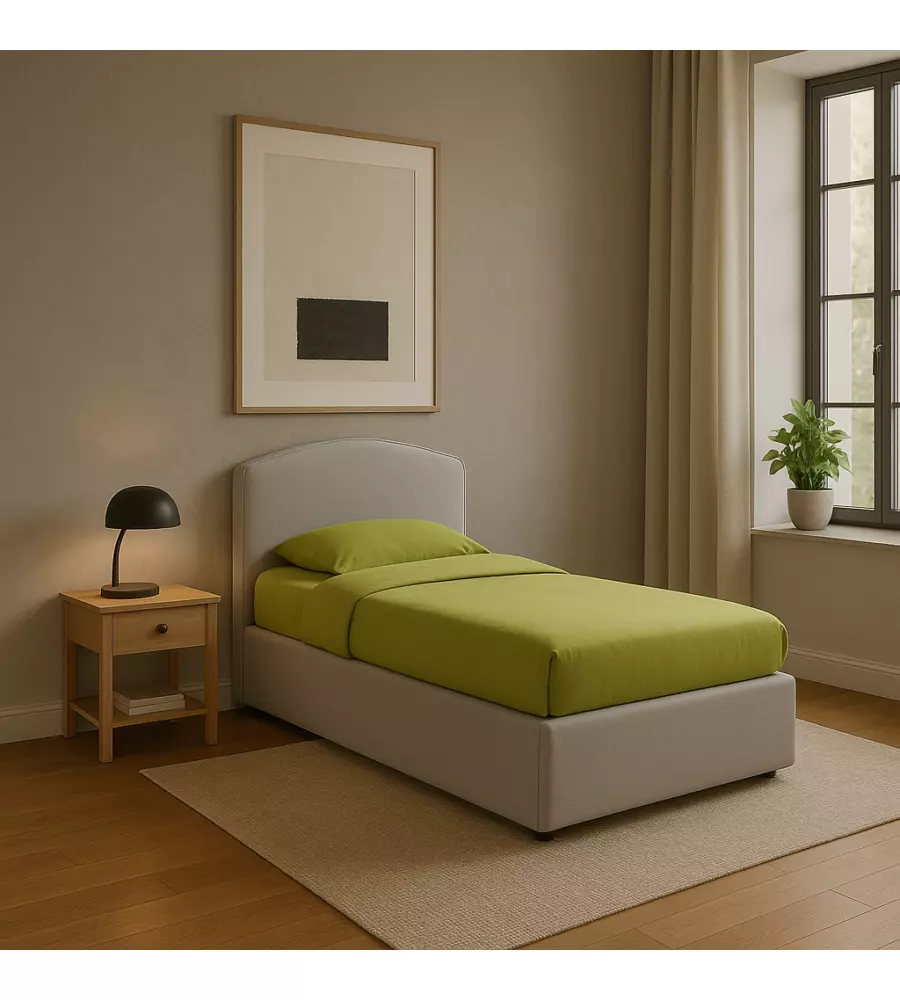 LETTO SINGOLO CONTENITORE "MOON" IN ECOPELLE GRIGIO 90X190 CM