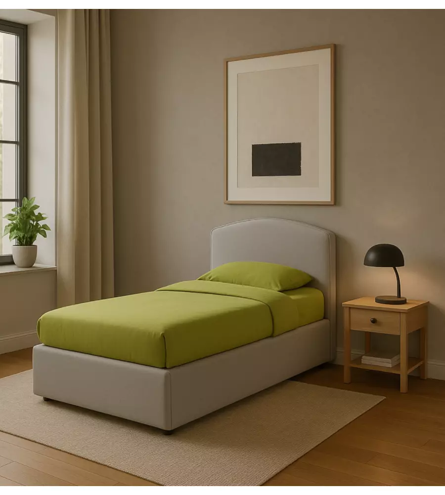 Letto singolo con contenitore "Zoom" rivestito in ecopelle grigio 90x190 cm
