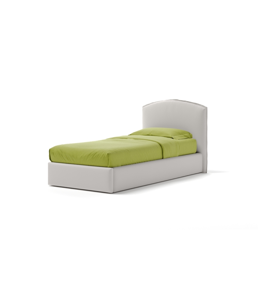 LETTO SINGOLO CONTENITORE "MOON" IN ECOPELLE BIANCO 90X190 CM