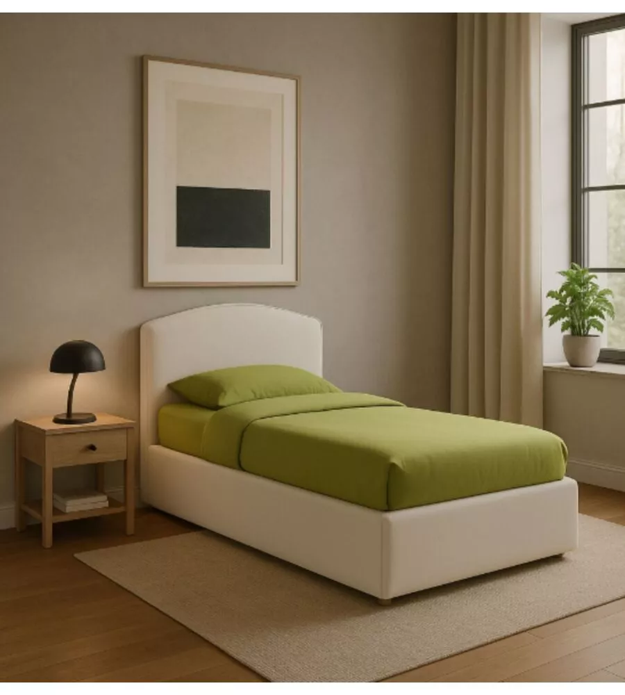 LETTO SINGOLO CONTENITORE "MOON" IN ECOPELLE BIANCO 90X190 CM