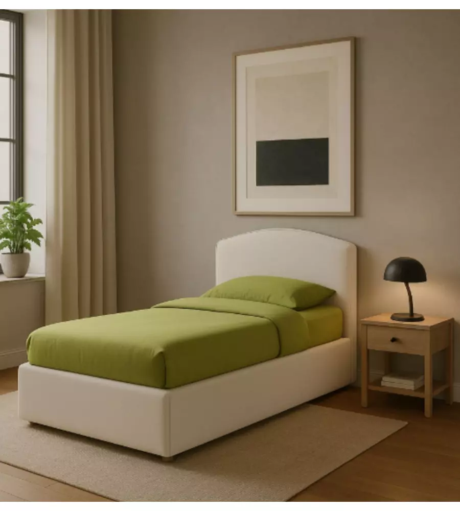 Letto singolo con contenitore "Moon"  rivestito in ecopelle bianco 90x190 cm