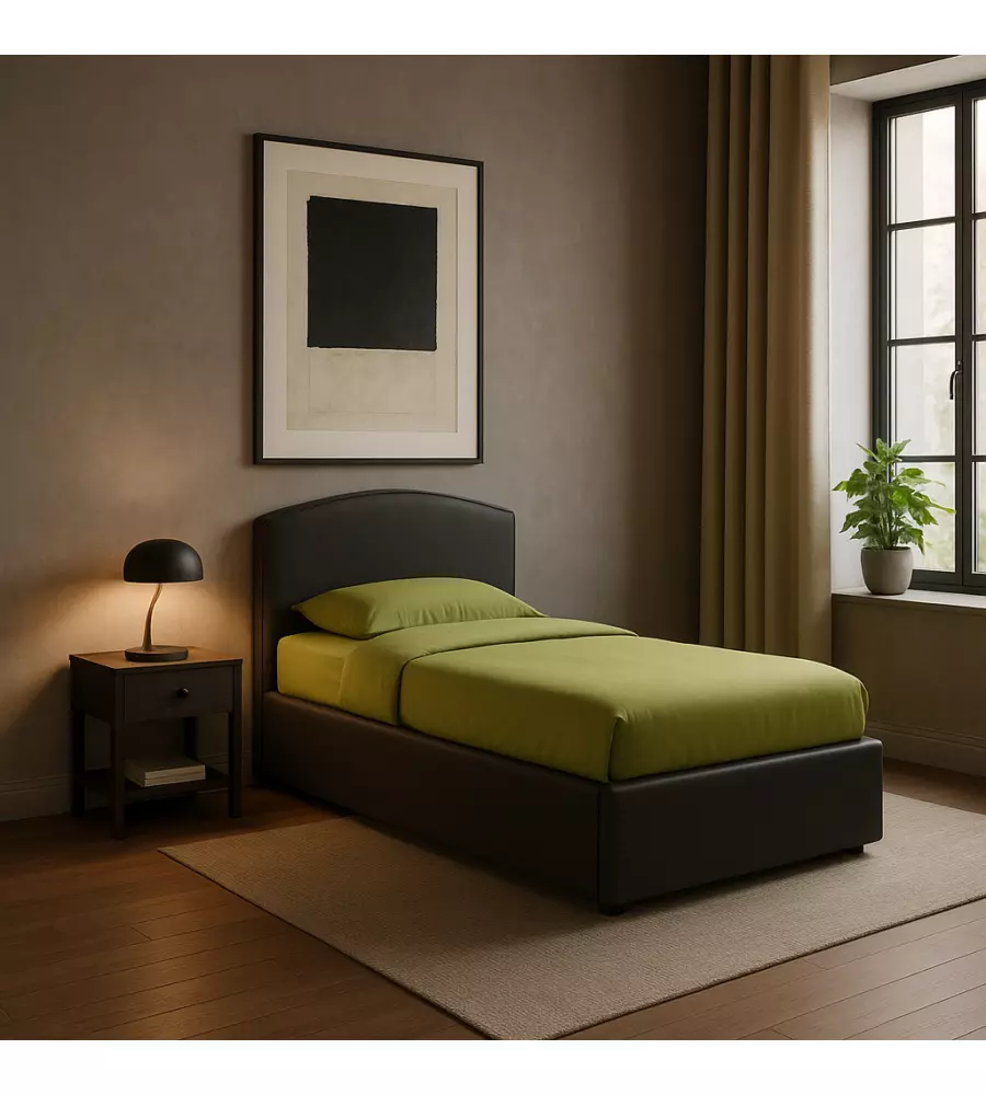 LETTO SINGOLO CONTENITORE "MOON" IN ECOPELLE NERO 90X190 CM