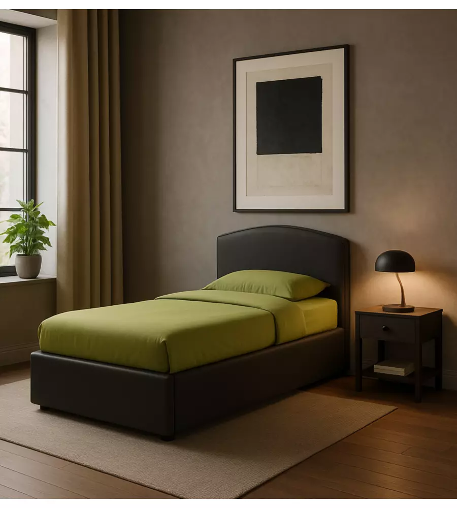 Letto singolo con contenitore "Moon"  rivestito in ecopelle nero 90x190 cm
