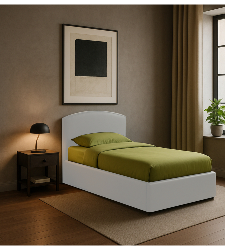 LETTO SINGOLO CONTENITORE "MOON" IN TESSUTO BIANCO 90X190 CM