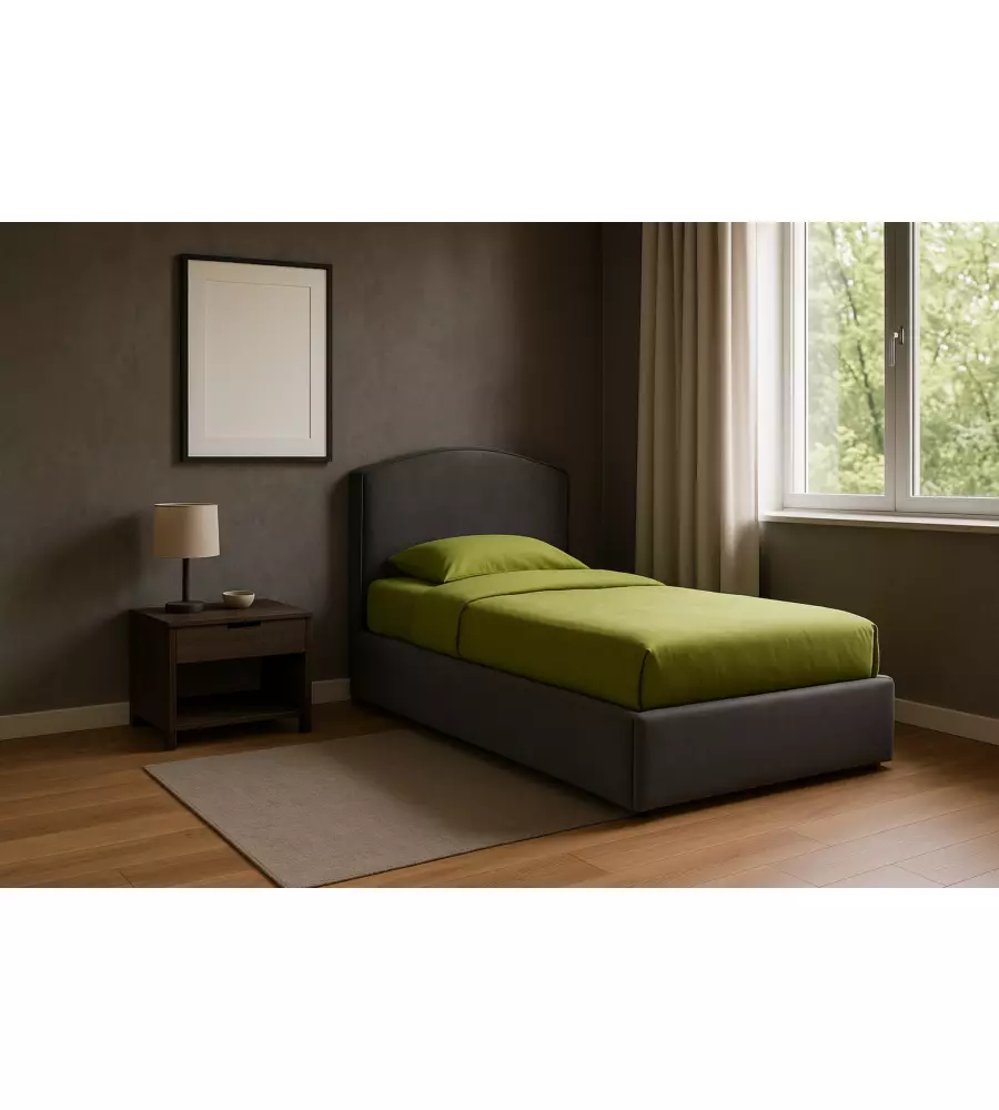 LETTO SINGOLO CONTENITORE "MOON" IN TESSUTO GRIGIO 90X190 CM
