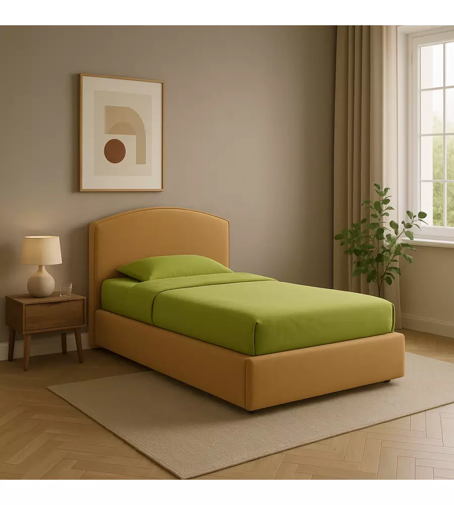 LETTO SINGOLO CONTENITORE "MOON" IN TESSUTO ARANCIONE 90X190 CM