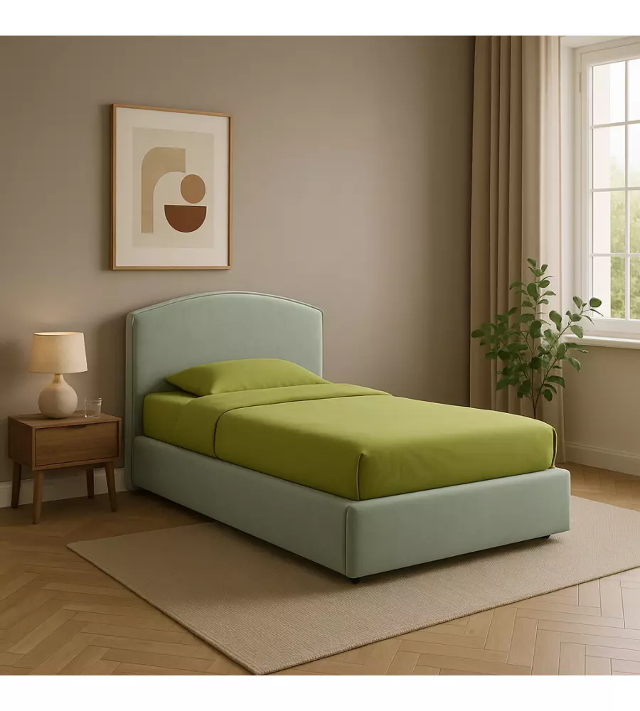 LETTO SINGOLO CONTENITORE "MOON" IN TESSUTO CELESTE 90X190 CM