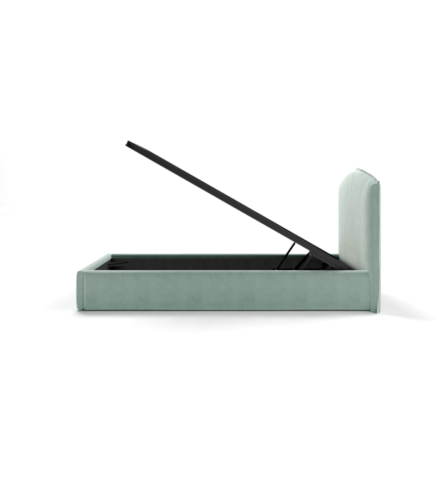 LETTO SINGOLO CONTENITORE "MOON" IN TESSUTO CELESTE 90X190 CM