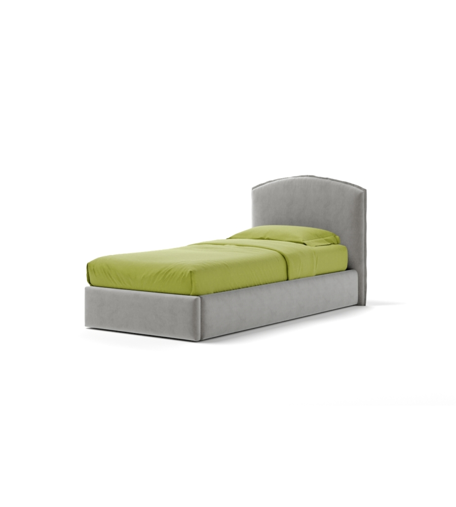 LETTO SINGOLO CONTENITORE "MOON" IN TESSUTO PERLA 90X190 CM