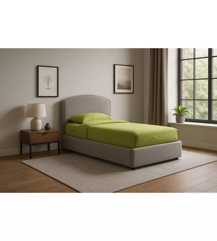 LETTO SINGOLO CONTENITORE "MOON" IN TESSUTO PERLA 90X190 CM