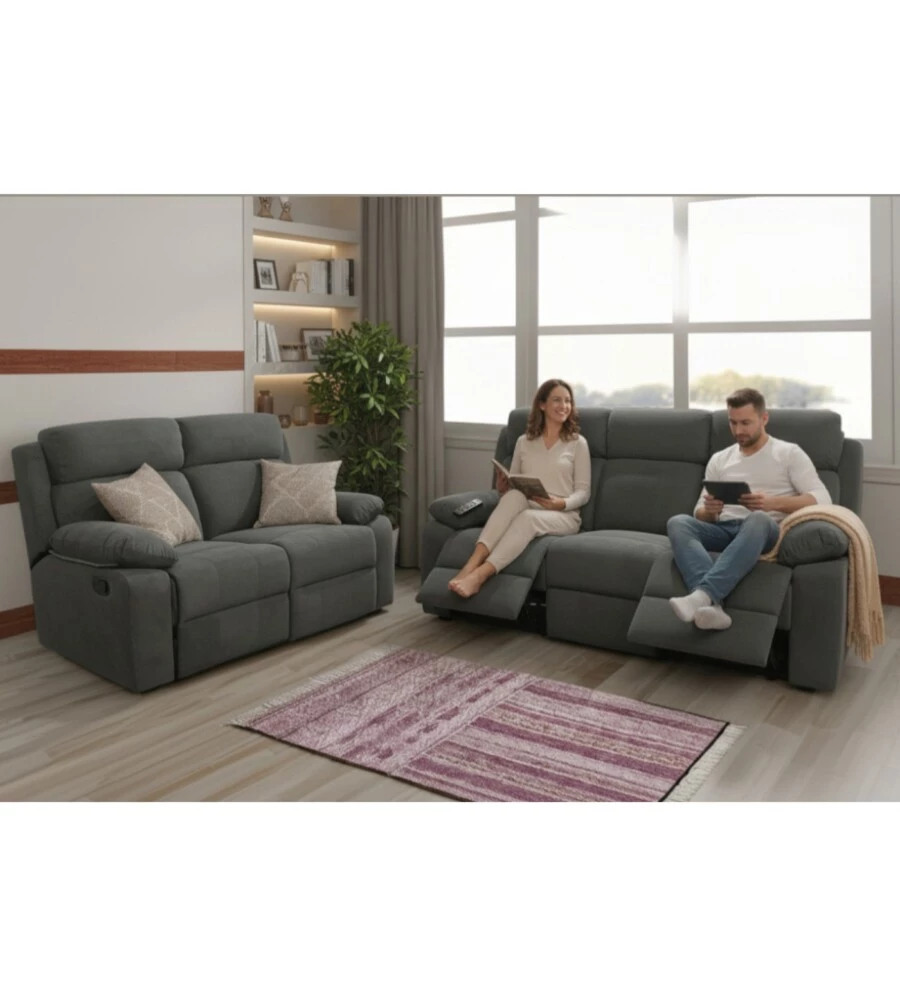 DIVANO 3 POSTI BELLAHOME "ANNIKA" CON 2 RECLINER MANUALE GRIGIO CANNA DI FUCILE 198X93X101 CM