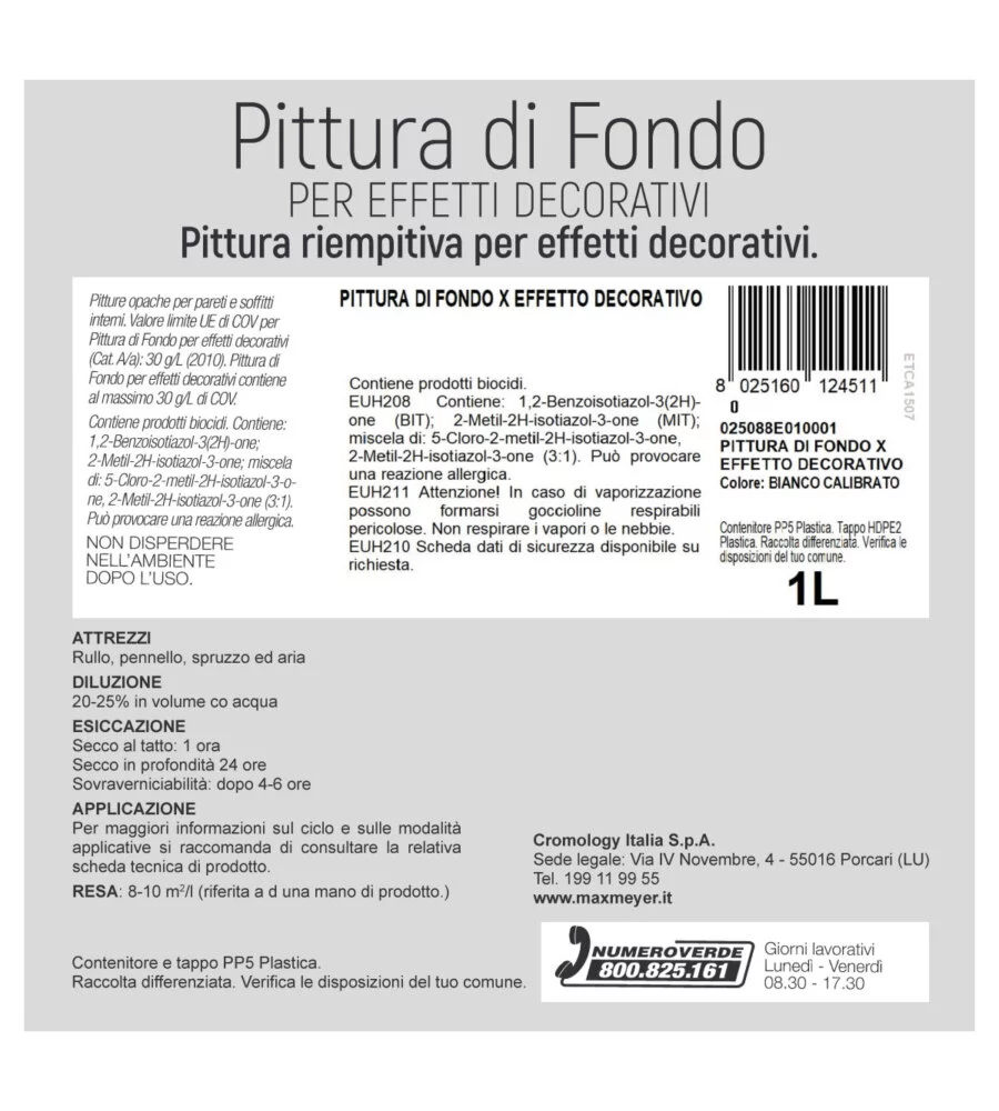 PITTURA DI FONDO EFFETTO DECORATIVO MAX MEYER COLORE BIANCO CALIBRATO, 1 LITRO