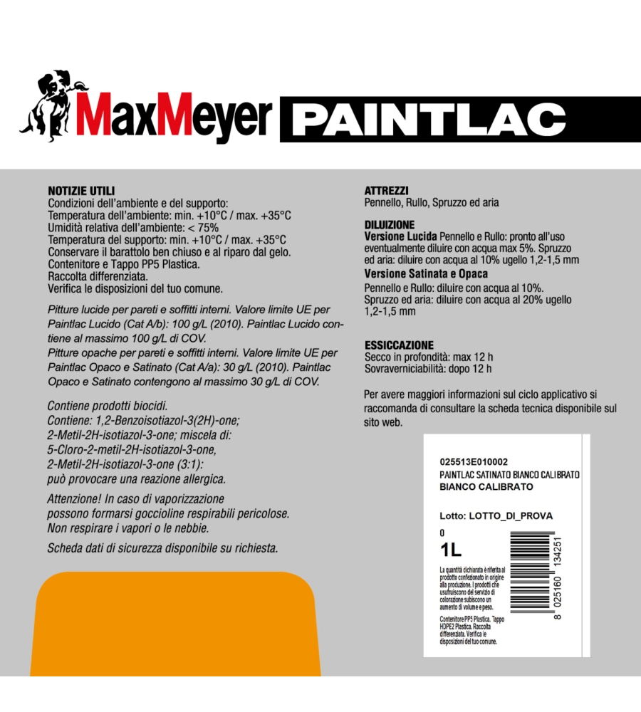 SMALTO MURALE MAX MEYER "PAINTLAC" COLORE BIANCO SATINATO, 1 LITRO
