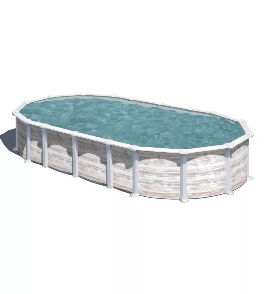 PISCINA FUORI TERRA OVALE GRE "ISLANDA" IN ACCIAIO EFFETTO LEGNO NORDICO 730X375X132 - COD. KITPROV7388N