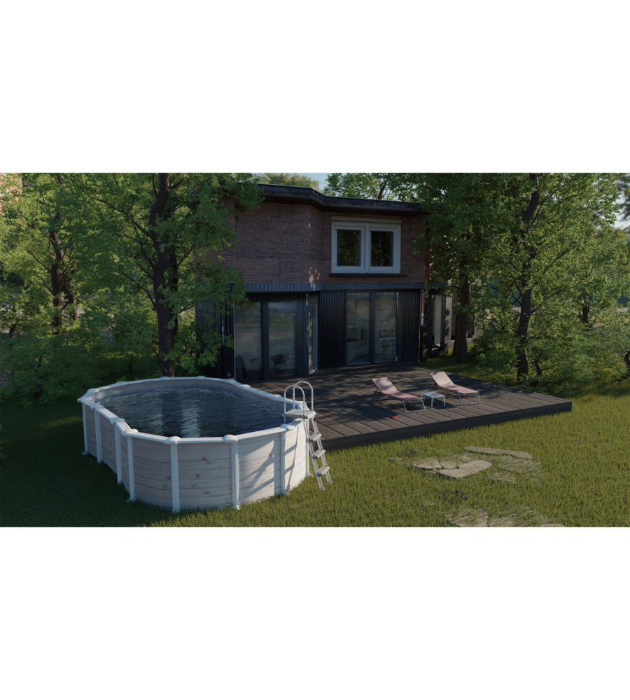 PISCINA FUORI TERRA OVALE GRE "ISLANDA" IN ACCIAIO EFFETTO LEGNO NORDICO 610x375x132 - COD. KITPROV6188N