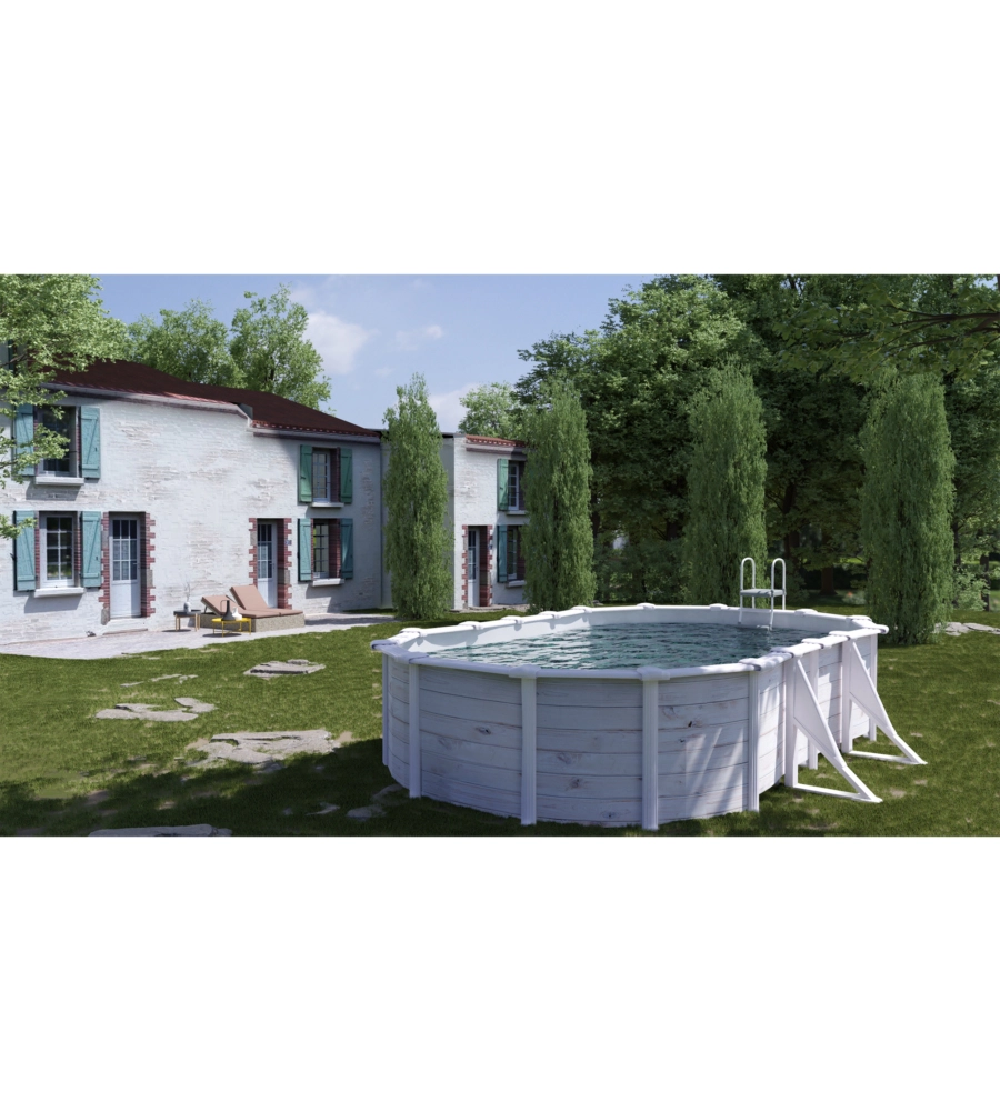 PISCINA FUORI TERRA OVALE GRE "GROENLANDIA" IN ACCIAIO EFFETTO LEGNO NORDICO 500X300X132 - COD. KITPROV508N