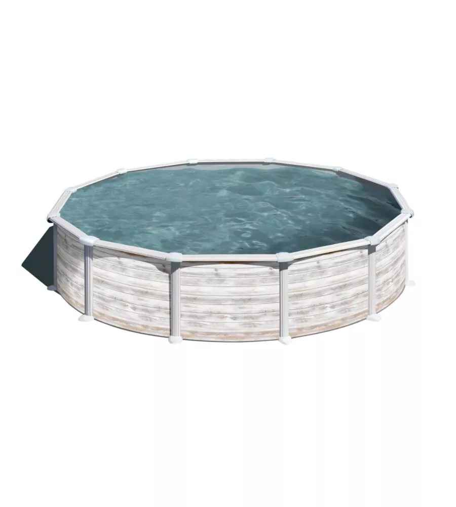 PISCINA FUORI TERRA ROTONDA GRE "GROENLANDIA" IN ACCIAIO EFFETTO LEGNO NORDICO 550x550x132 - COD. KITPR558N