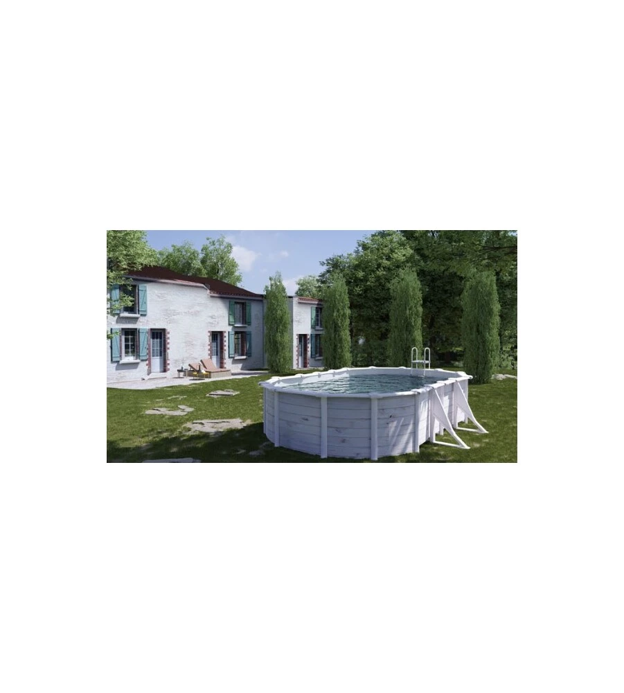 PISCINA FUORI TERRA OVALE GRE "FINLANDIA" IN ACCIAIO EFFETTO LEGNO NORDICO 500X300X120 - COD. KIT500N