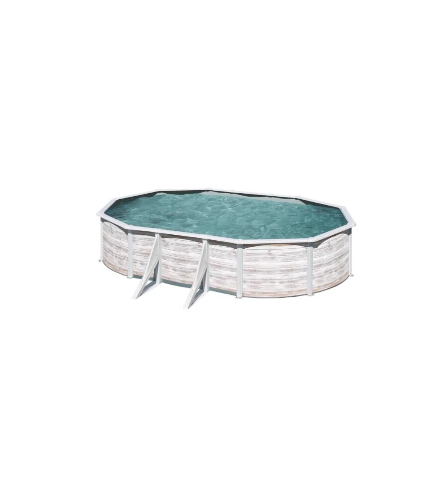 PISCINA FUORI TERRA OVALE GRE "FINLANDIA" IN ACCIAIO EFFETTO LEGNO NORDICO 500X300X120 - COD. KIT500N