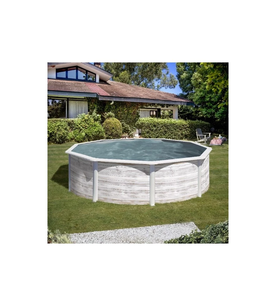 PISCINA FUORI TERRA ROTONDA GRE "FINLANDIA" IN ACCIAIO EFFETTO LEGNO NORDICO 460X460X120 - COD. KIT460N