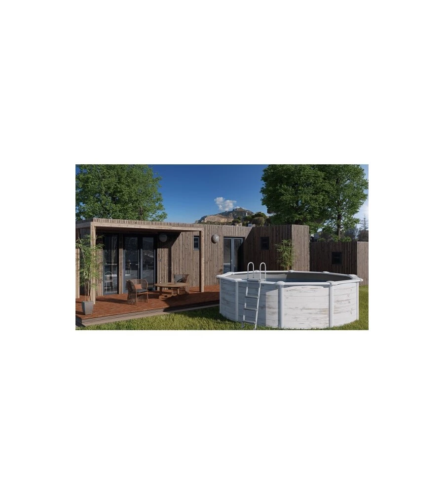 PISCINA FUORI TERRA ROTONDA GRE "FINLANDIA" IN ACCIAIO EFFETTO LEGNO NORDICO 350X350X120 - COD. KIT350N