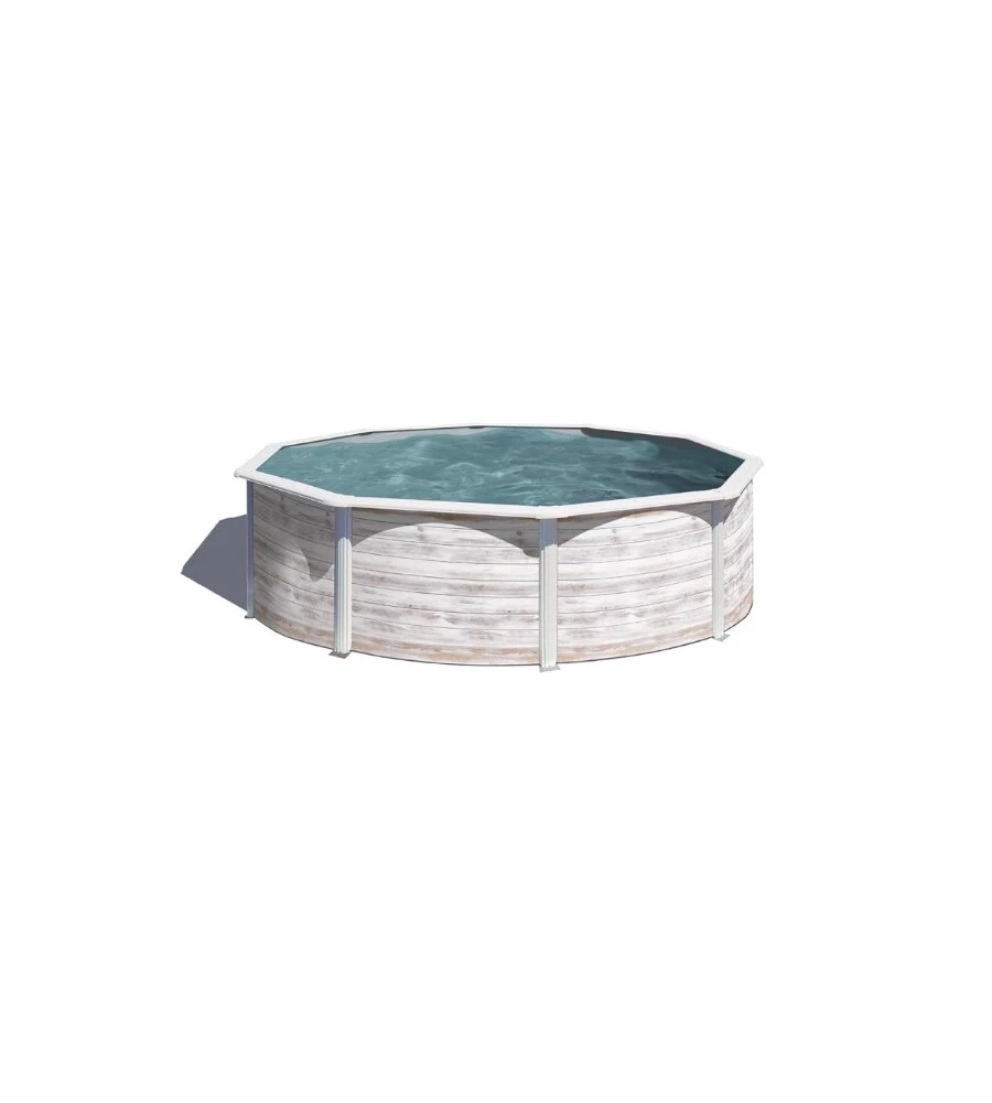 PISCINA FUORI TERRA ROTONDA GRE "FINLANDIA" IN ACCIAIO EFFETTO LEGNO NORDICO 240X240X120 - COD. KIT460N