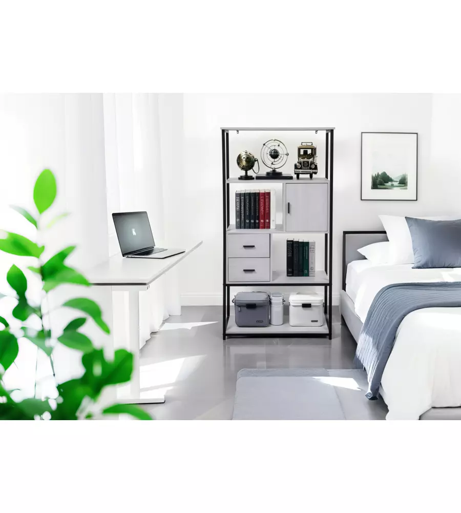LIBRERIA CON CASSETTI BELLAHOME "INDUSTRIAL" GRIGIO 80X30X160 CM