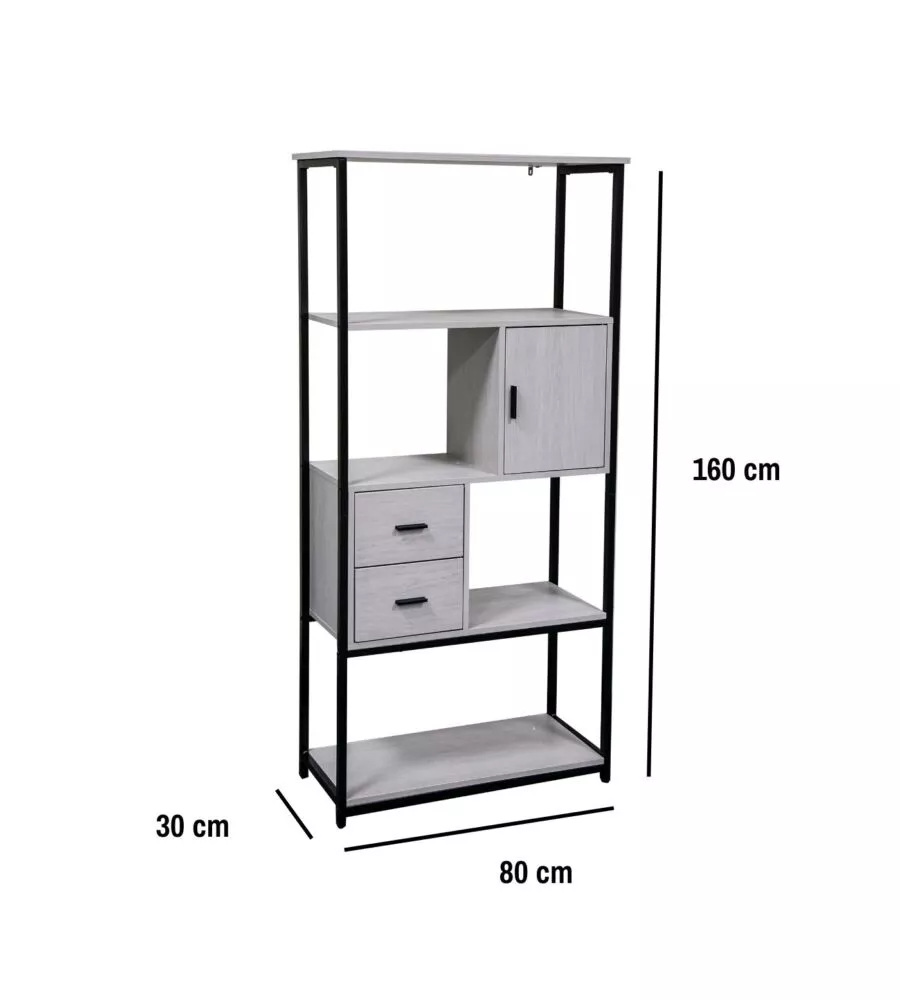 LIBRERIA CON CASSETTI BELLAHOME "INDUSTRIAL" GRIGIO 80X30X160 CM