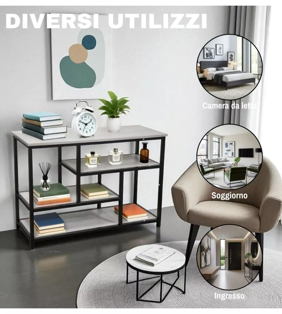 SCAFFALE MULTIUSO BELLAHOME "INDUSTRIAL" GRIGIO 100X30X65 CM