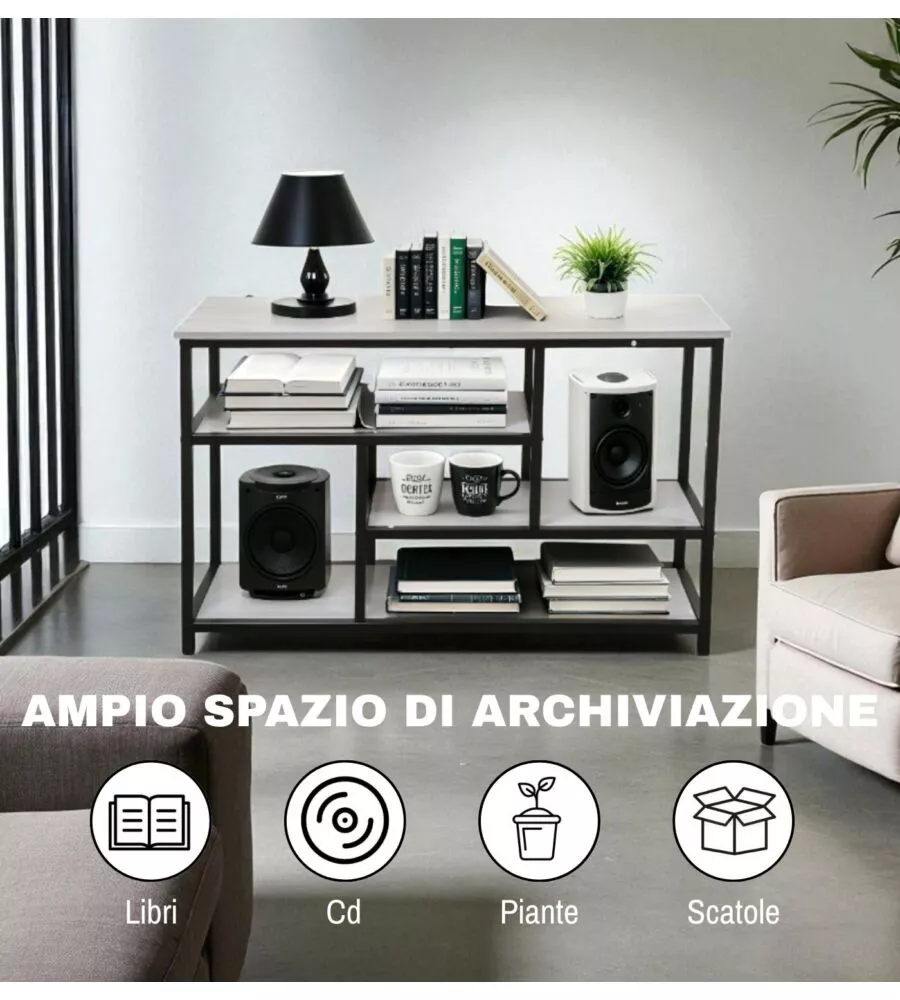 SCAFFALE MULTIUSO BELLAHOME "INDUSTRIAL" GRIGIO 100X30X65 CM