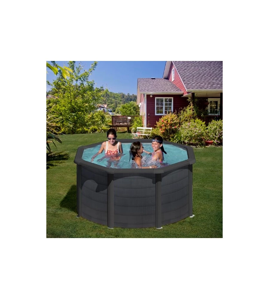 PISCINA FUORI TERRA ROTONDA GRE "KEA" IN ACCIAIO COLORE GRAFITE 240X240X120 - COD. KIT240GF