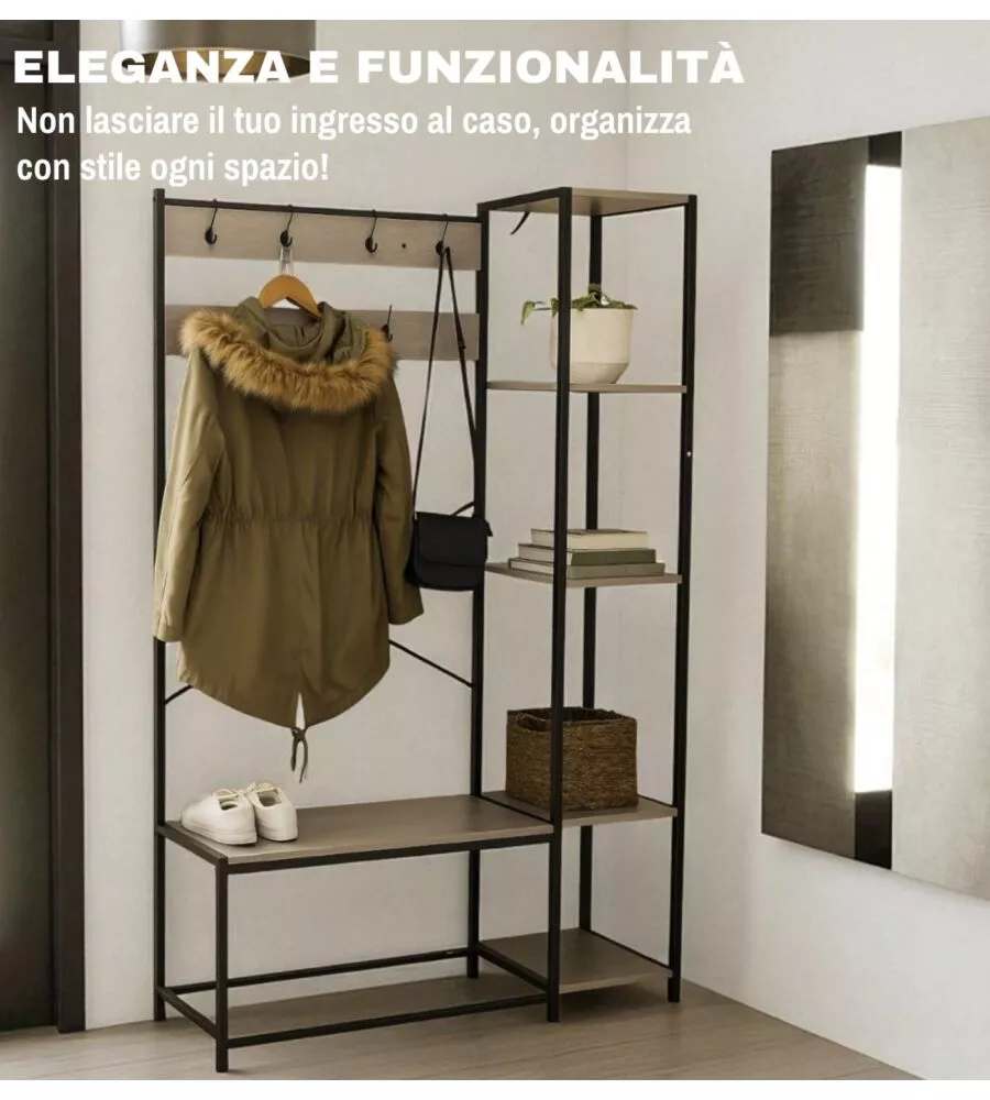 MOBILE DA INGRESSO BELLAHOME "INDUSTRIAL" GRIGIO 110X40X180 CM