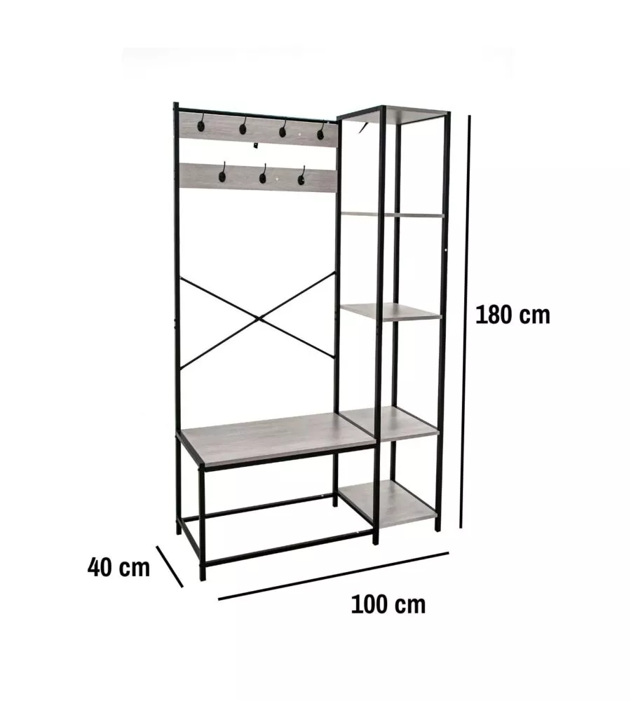 MOBILE DA INGRESSO BELLAHOME "INDUSTRIAL" GRIGIO 110X40X180 CM