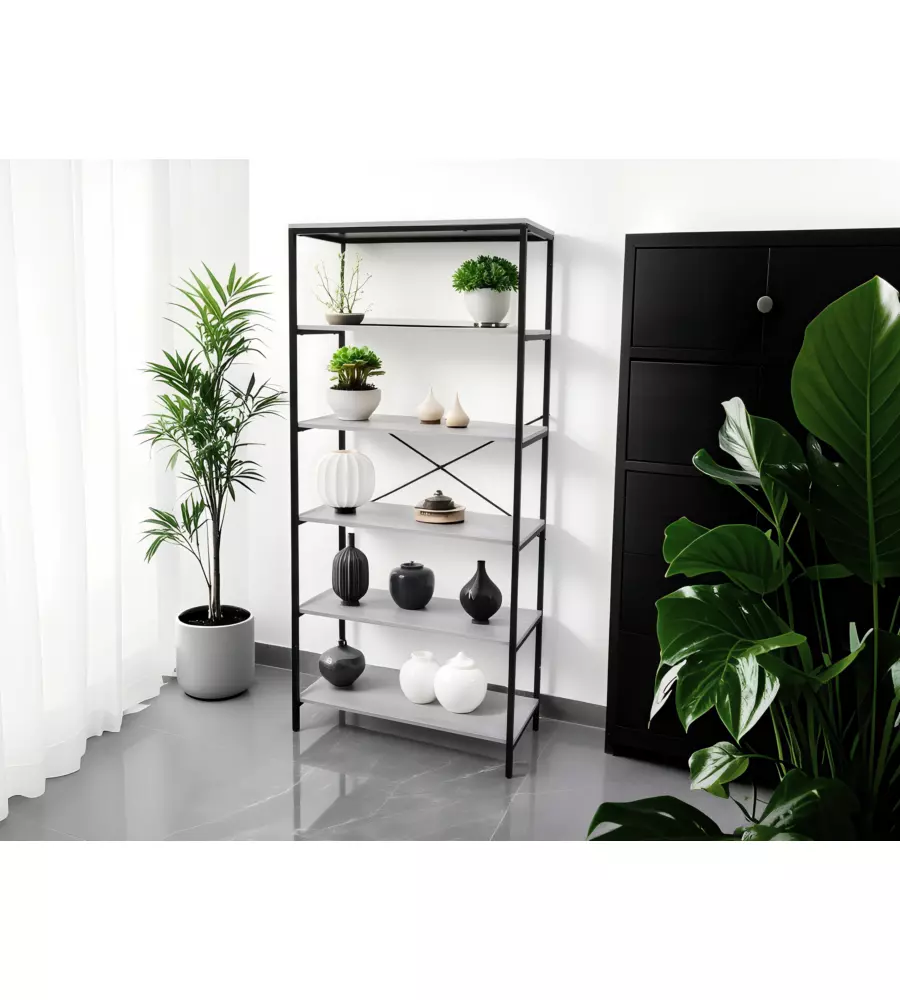 LIBRERIA 5 RIPIANI BELLAHOME "INDUSTRIAL" GRIGIO 80X30X180 CM