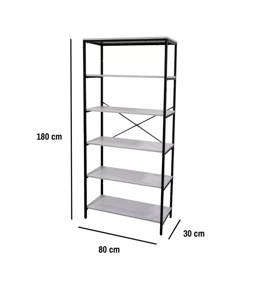 LIBRERIA 5 RIPIANI BELLAHOME "INDUSTRIAL" GRIGIO 80X30X180 CM