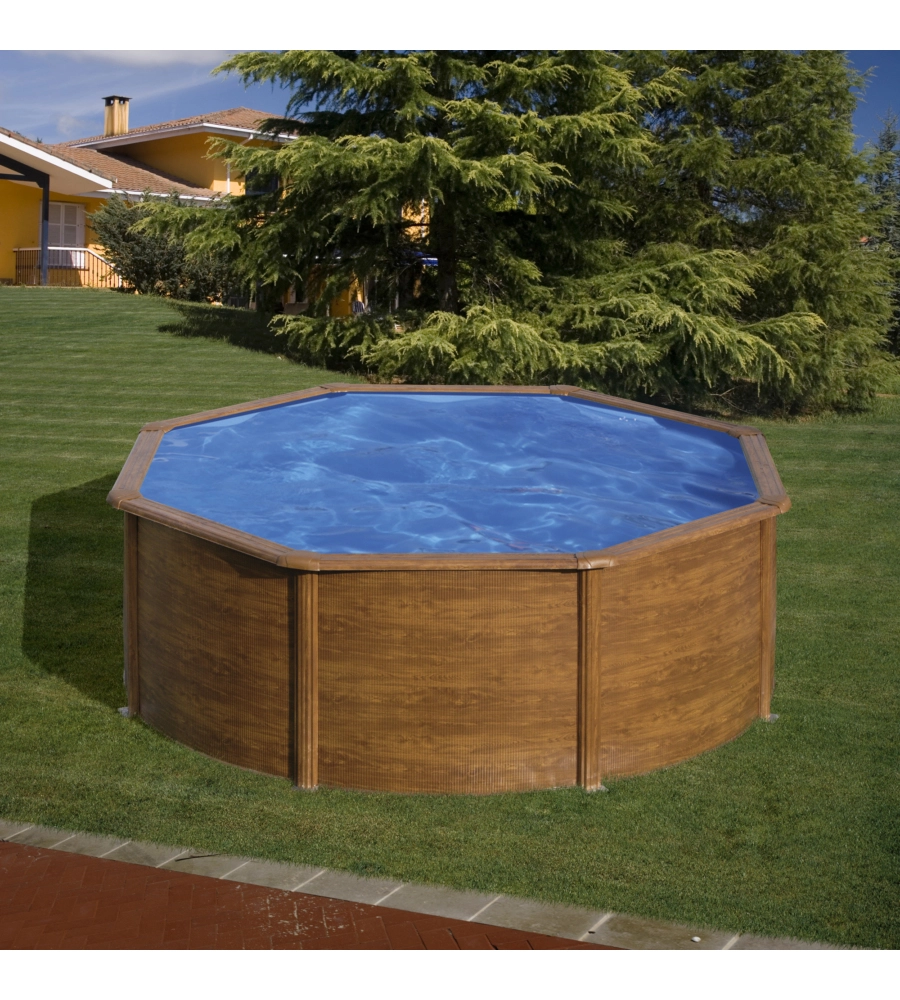PISCINA FUORI TERRA ROTONDA GRE "PACIFIC" IN ACCIAIO EFFETTO LEGNO 300X300X120 - COD. KIT300W