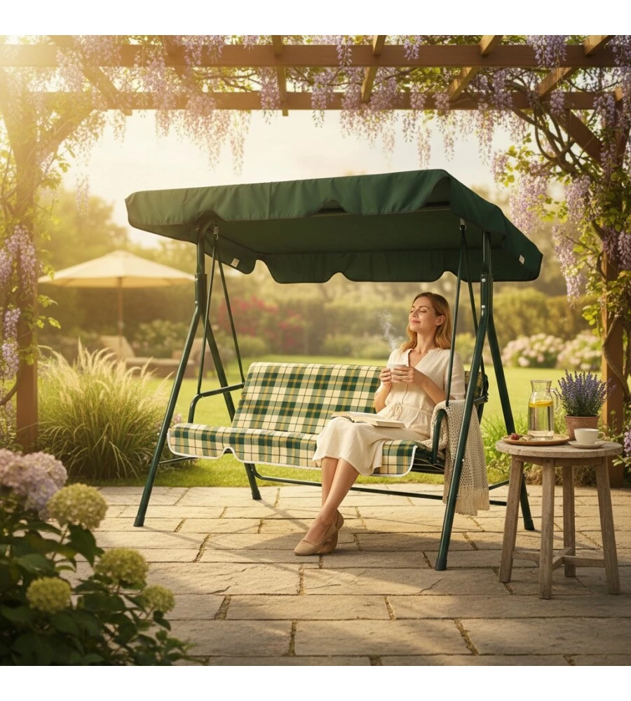 DONDOLO DA GIARDINO A TRE POSTI "IRIS" FANTASIA SCOZZESE 208X126X173 CM